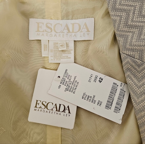 Escada Margaretha Ley Silk And Wool Chevron Blazer In Beige And Blue Sz 42 NWT - Picture 7 of 10